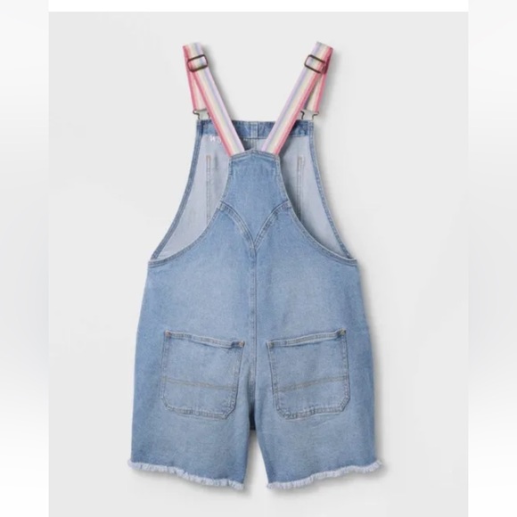 GAY PRIDE PARADE GENDER ADULT RAINBOW Jeans Overall Shortalls Light Wash Denim - Picture 2 of 6